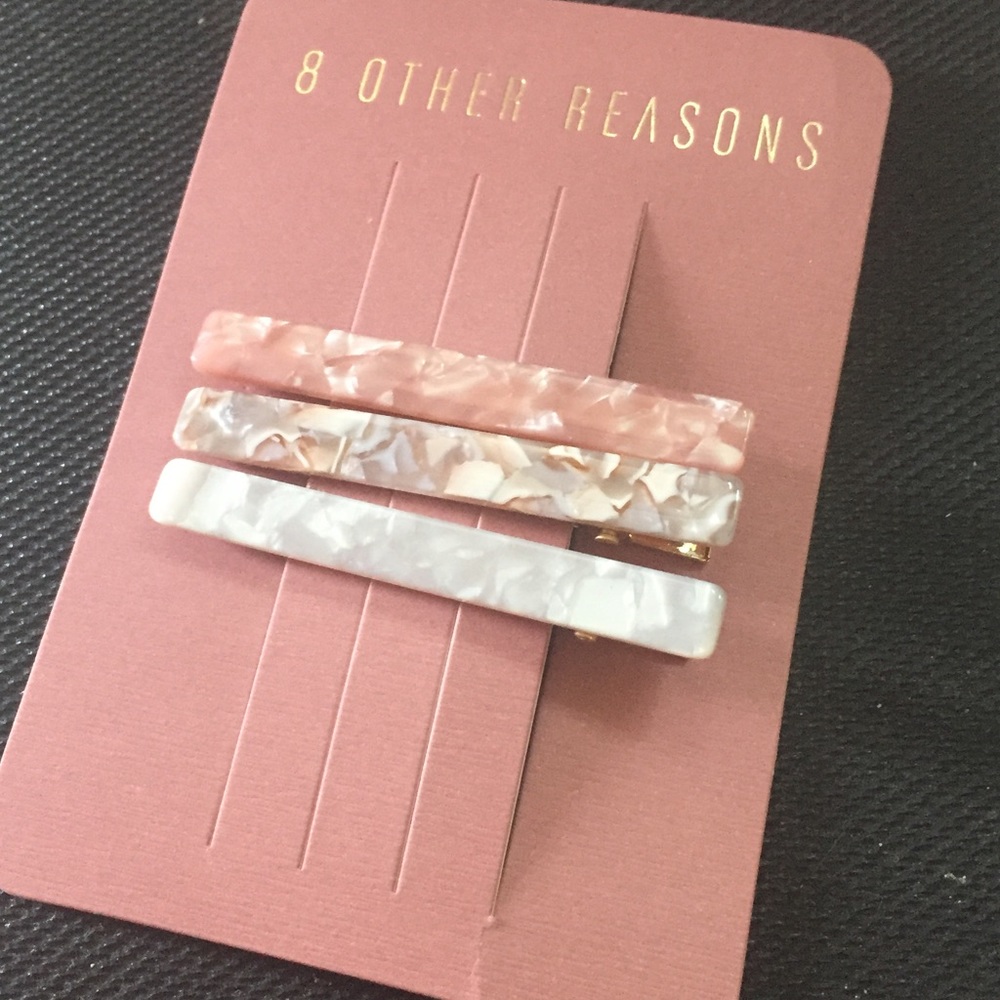 3 Alligator Clips by 8 Other Reasons Marble Design in Rose, Mauve & White NWT